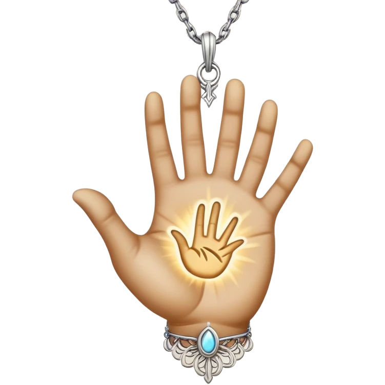 emojis for pendants with chains generally jewelry that is purposeful -- ethereal glowing hand with symbolic palm lines-- 5 fingers reading palm 
 emoji