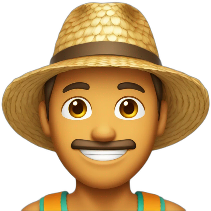 Tanned man with round face and straw hat emoji