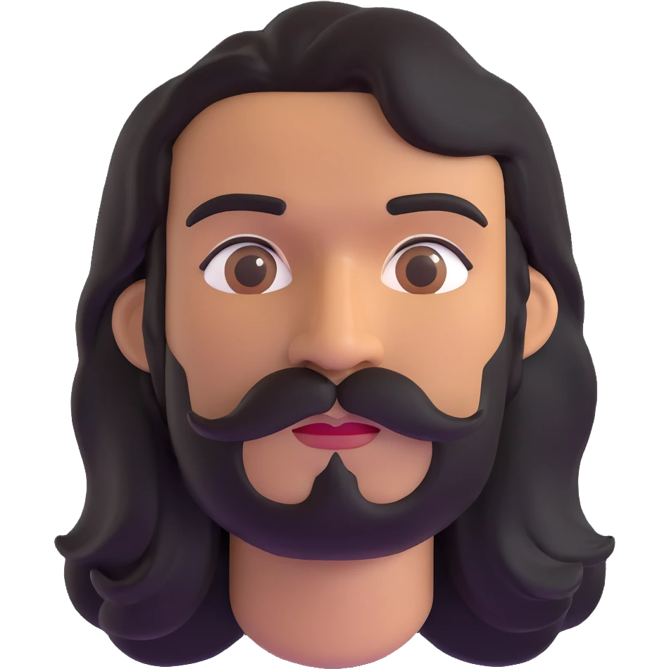 man with long black hair, mustache, no beard, brown skin emoji