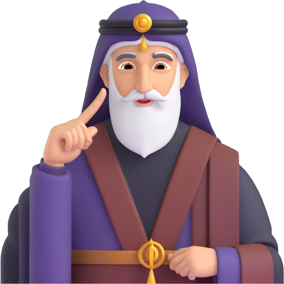 Middle Eastern wise man with finger on temple pondering a question emoji