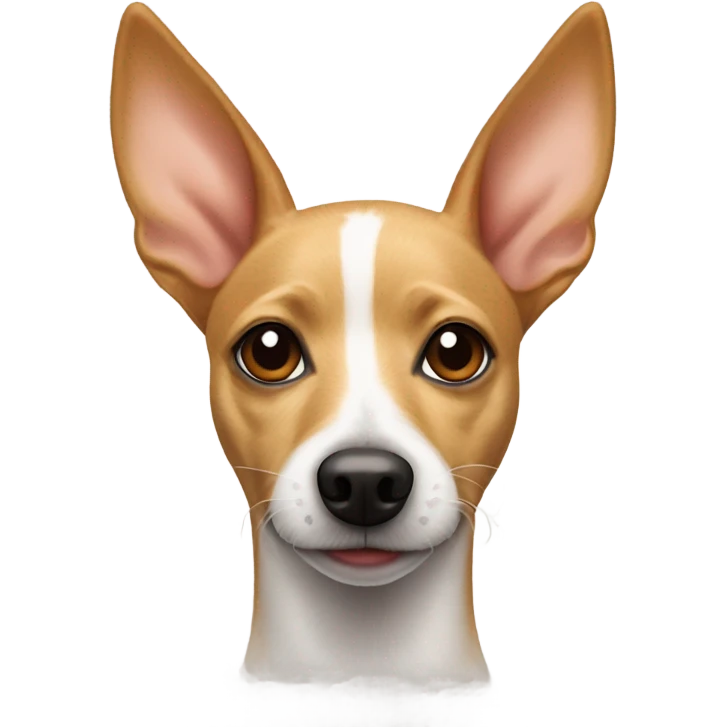 Tan rat terrier mix with crazy ears and a thick neck emoji