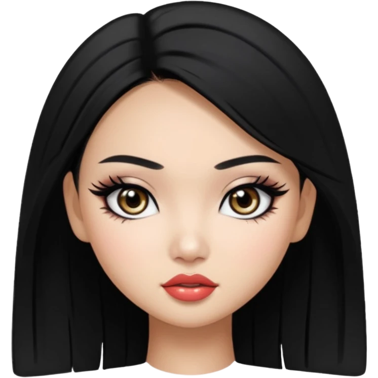 Vietnamese asian beauty, dark eyes , pretty bratz baddie, black eyeliner, black hair emoji
