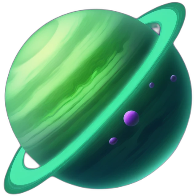 green planet with purple saturn rings and grey moon emoji