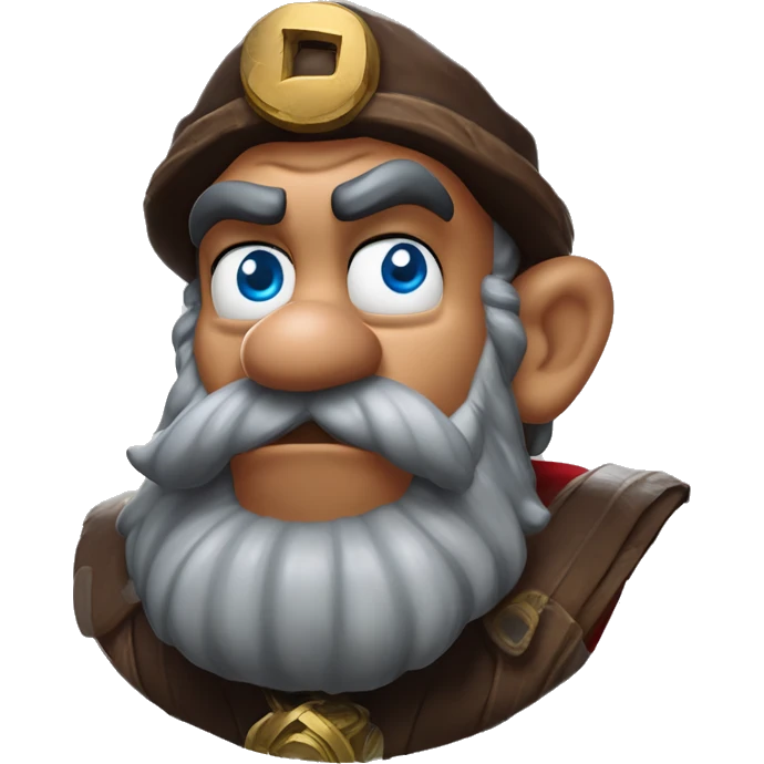 Warcraft mario gem collector in Uncle Scrooge style, mysterious eyes, intricate lips, masterpiece pose, odd perspective, beautiful, desirable, logical emoji