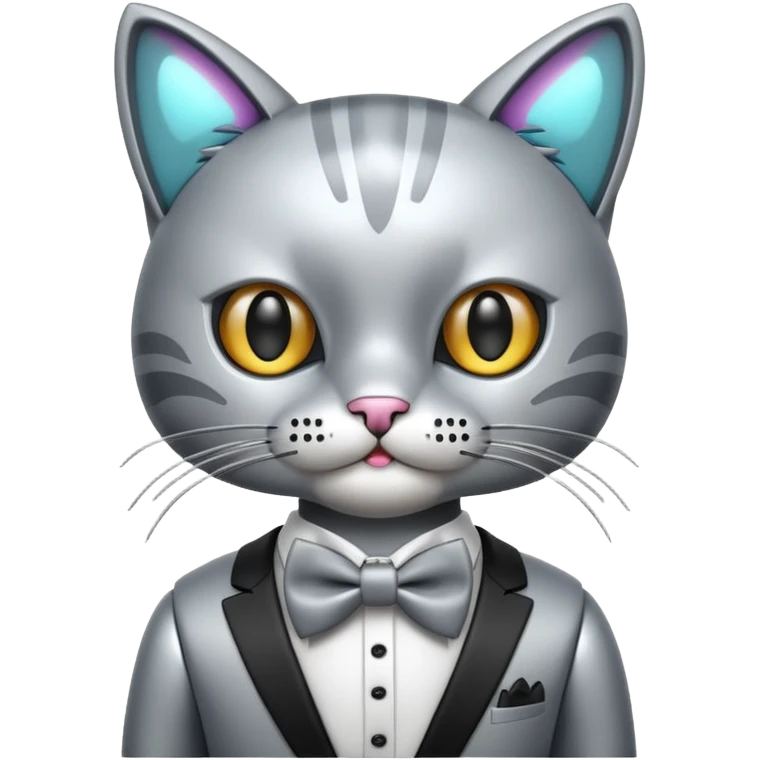 animatronic cat with bow tie emoji