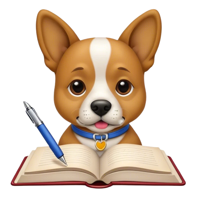 cachorro escrevendo um livro emoji