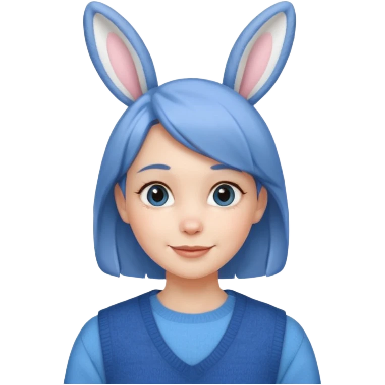 make a girl hair short and wear bunny skin pale ok and wear Sweater vests blue and make little bit a younger emoji