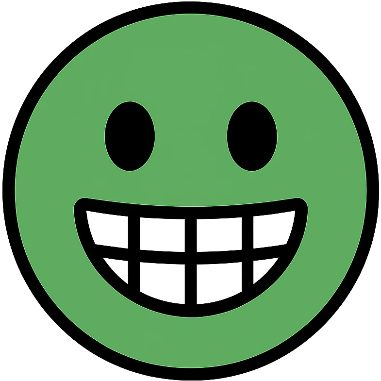 green happy emoji face showing teeth emoji