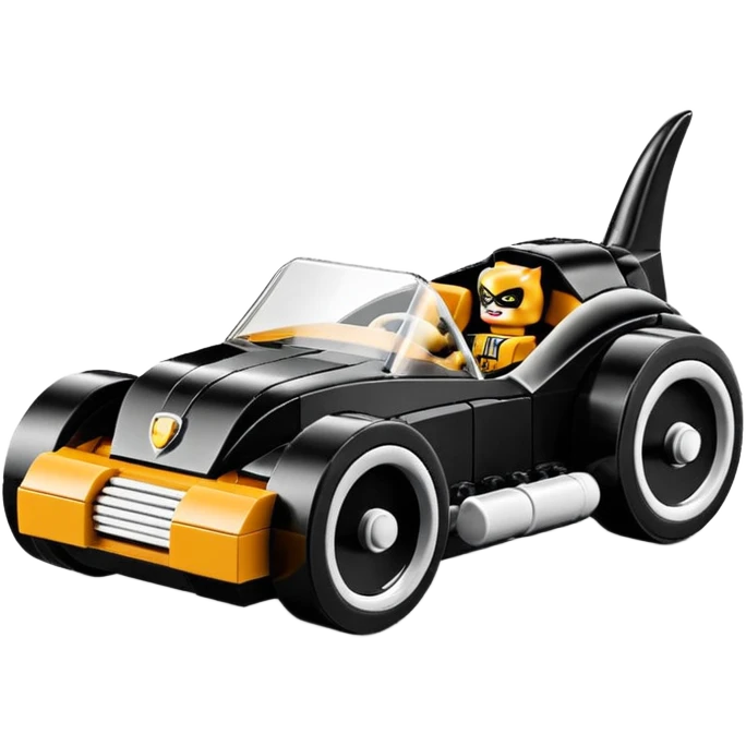 Hot rod Lego Cat Woman’s sporty futuristic pursuit mobile two seater car  emoji