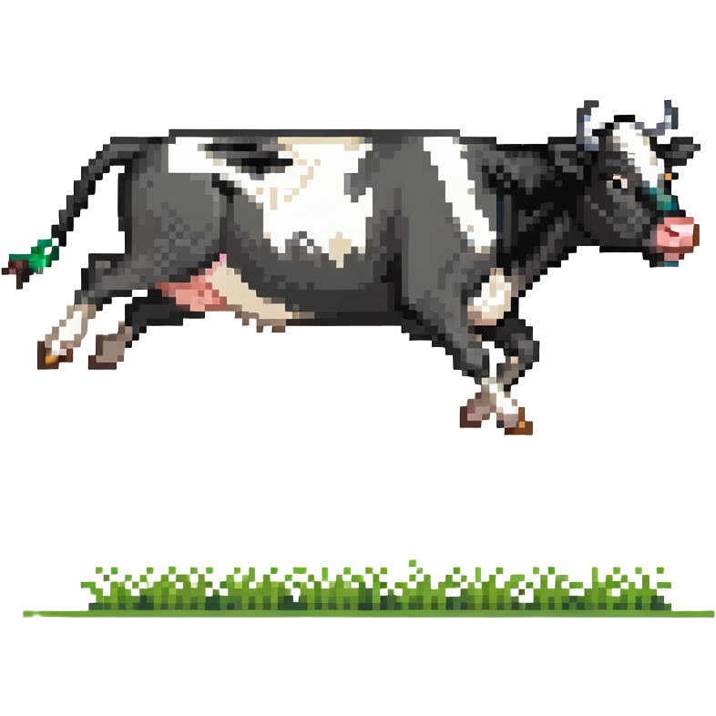 black and white cow jumping in a grass field emoji