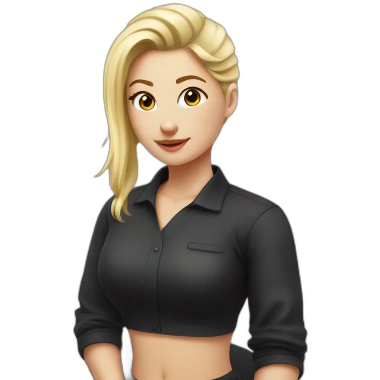Woman therapist blonde ponytail black shirt with massage table emoji