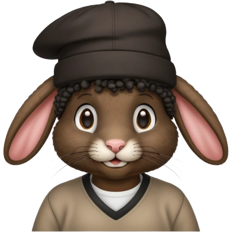 curly black rabbit with jersey and hat emoji