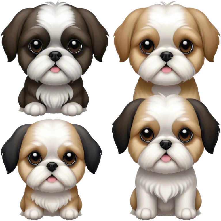 Three Shih Tzu dogs together one on left of black ears, the middle, all white and the one on right black ear ￼ emoji