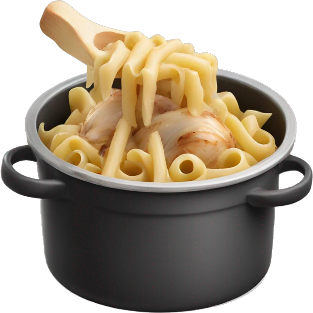 French onion pasta with chicken in a pot emoji