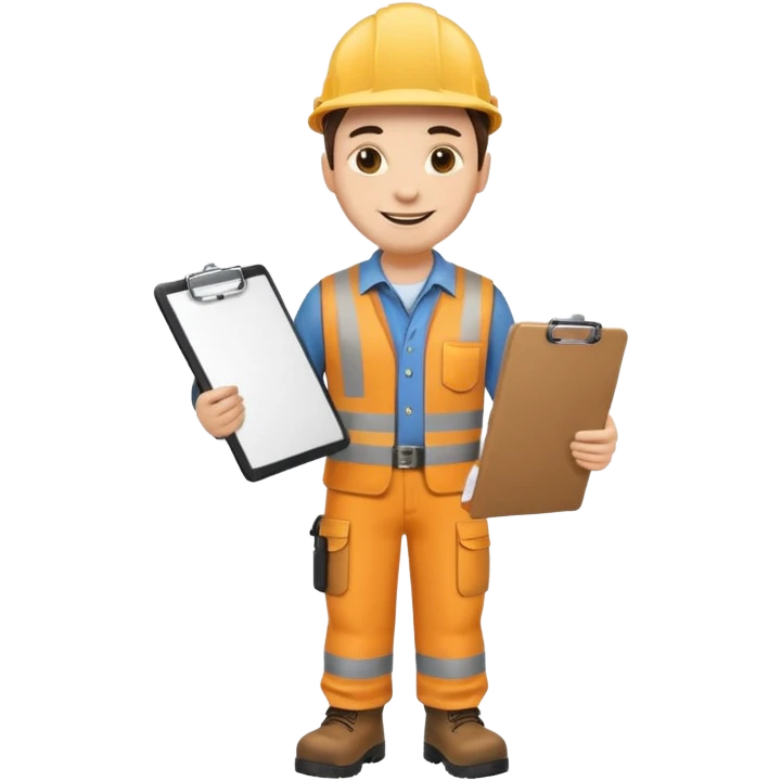 engineer standing with safety boots, holding a clipboard emoji