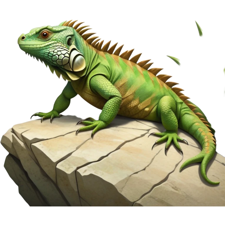 cinematic-iguana-realistic-full-body-basking-emoji,-long-scaly-body-stretched-out-on-a-sunlit-rock,-spiny-ridge-running-down-its-back,-textured-green-and-brown-skin-dappled-with-light,-sharp-intelligent-eyes-studying-the-surroundings emoji