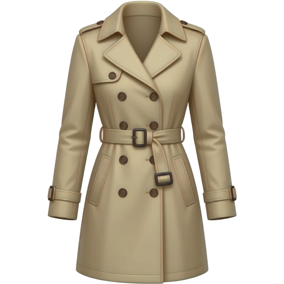 Luxury London trench coat, isolated, centered, no background, elegant beige fabric, feminine tailored silhouette, polished buttons, classic British high society style emoji