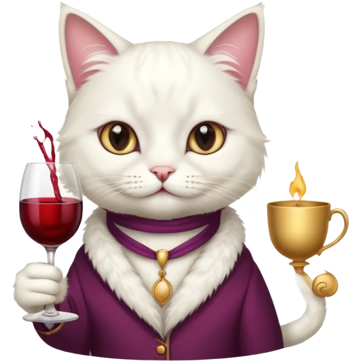 Fancy white cat with a cup of wine emoji