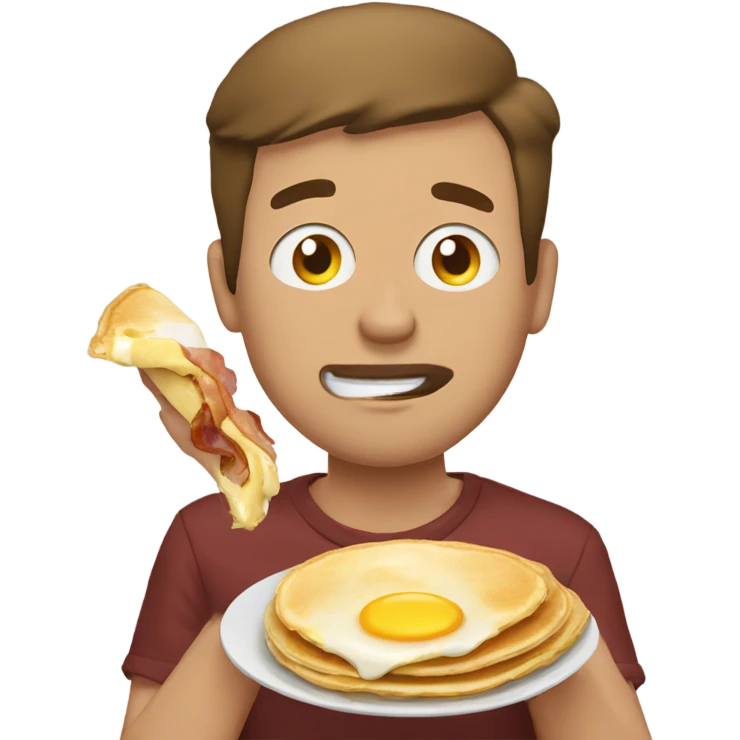 Man stuffing face with pancakes, eggs and bacon  emoji