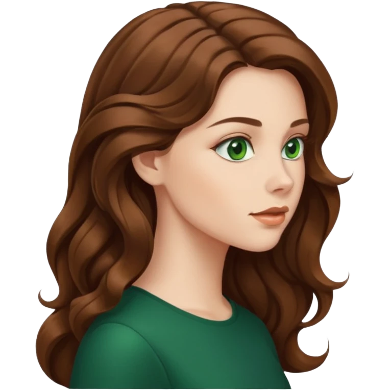 A white woman in profile with long, wavy brown hair emoji