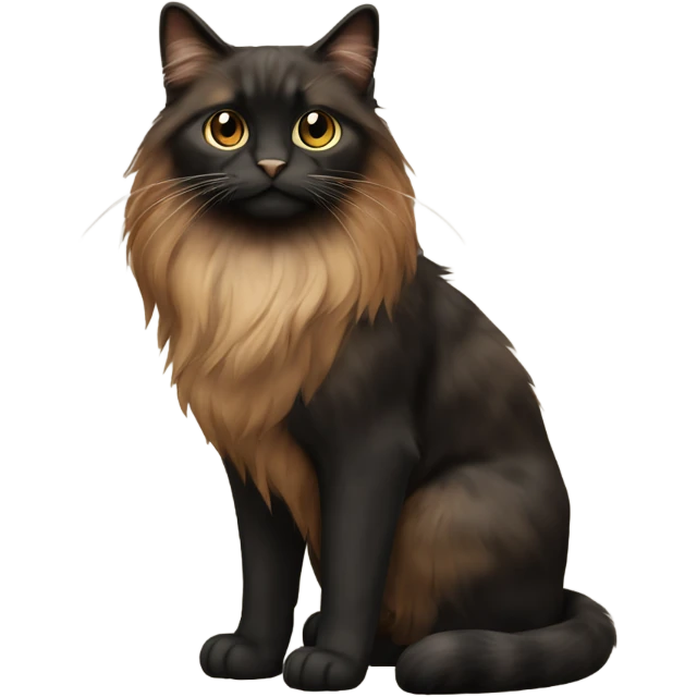 long haired mixed brown, light brown, black fur cat whole body emoji