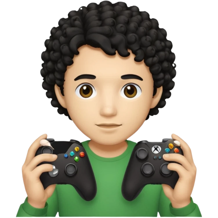 Chico con pelo rizado cabello color negro con control de Xbox emoji