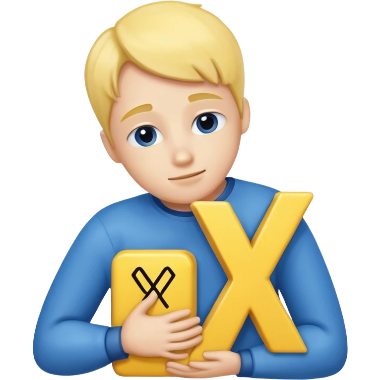 Blue Number four huging yellow lettek x while blushing emoji