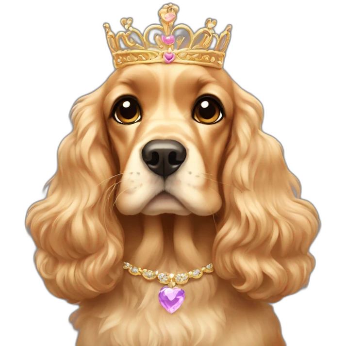A golden cocker spaniel with a tiara emoji