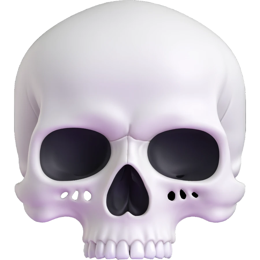 white skull, clean and smooth, detailed features like eye sockets, nasal cavity, and teeth emoji
