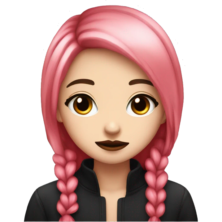 cute girl small pink lips long black and red hear shy  emoji