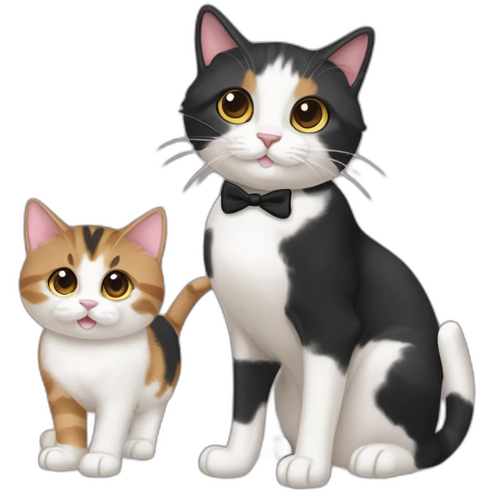 Tabby tuxedo and Calico cats called Gunner, Lenny and Opal emoji