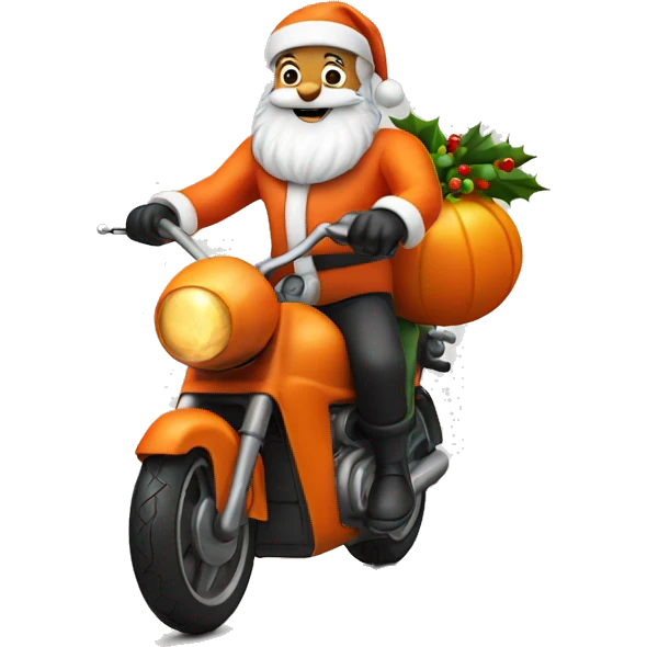 Santa riding orange motorcycle emoji