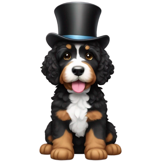 Bernedoodle with top hat emoji