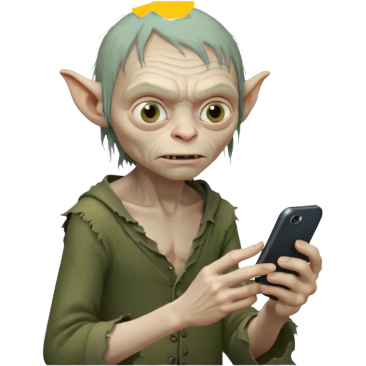 gollum typing a cellphone in a WhatsApp emoji