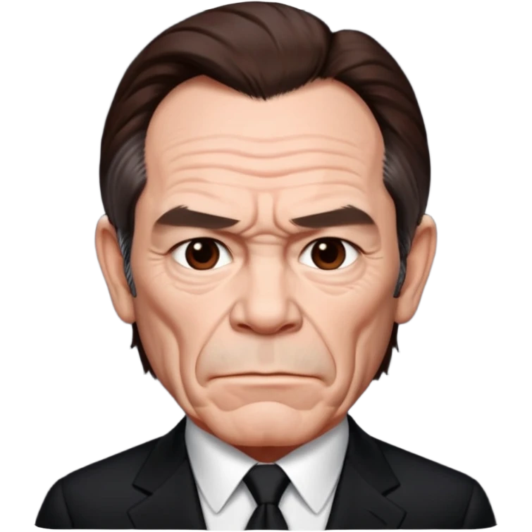 Tommy Lee Jones with dark brown hair, black suit emoji