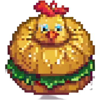 pixel art chicken patty, simple and blocky, golden color emoji