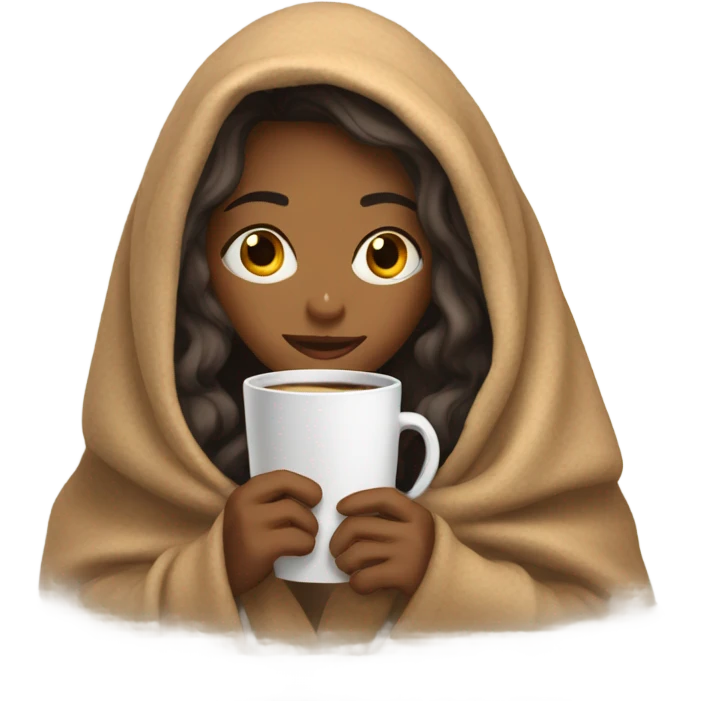 girl inside a blanket sipping coffee eyes closed emoji