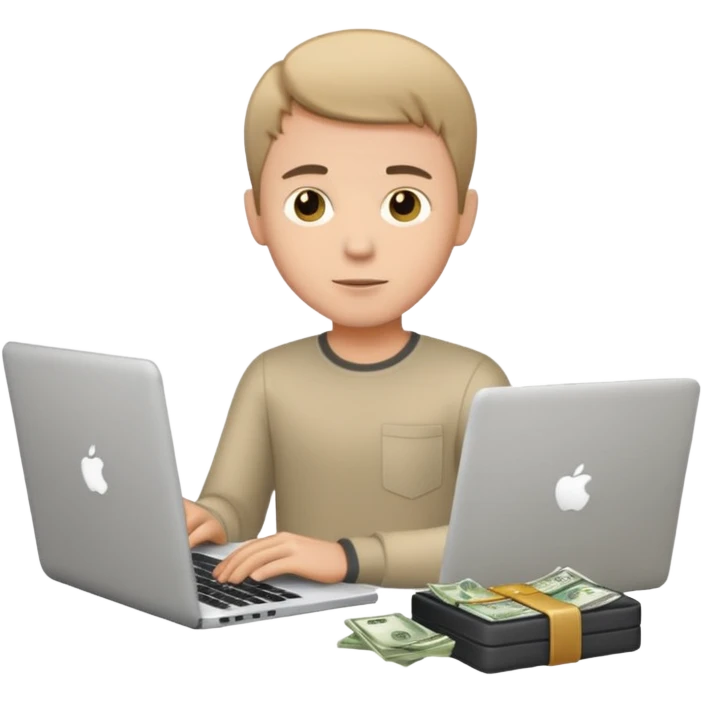 man with short hair with laptop and money emoji