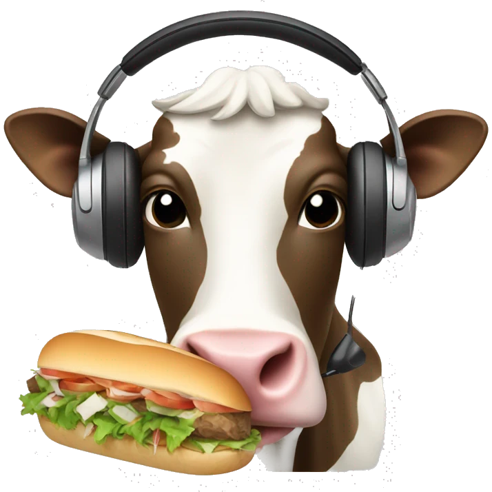 cow with headphones eating a sub emoji