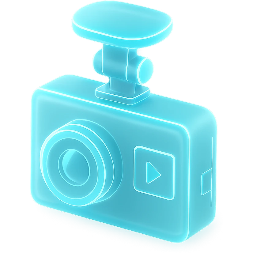 Dashcam recording  in light neon blue emoji