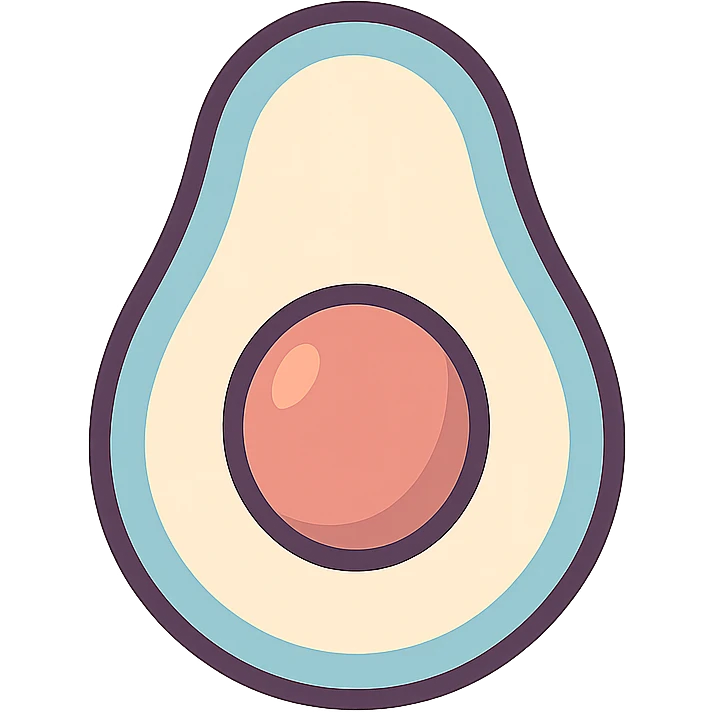 авокадо, icon-color-outlined style, thin clean outlines, soft rounded shapes, pastel palette #98B5BC, #B5B3C1, #C9A3C9, #E4C0CA, #F7DCD1, #F7C0AA, detailed shadows and highlights, soft lighting, transparent background, no decoration emoji