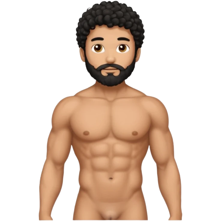 Latino male, black curly hair with beard. He is standing naked posing  emoji