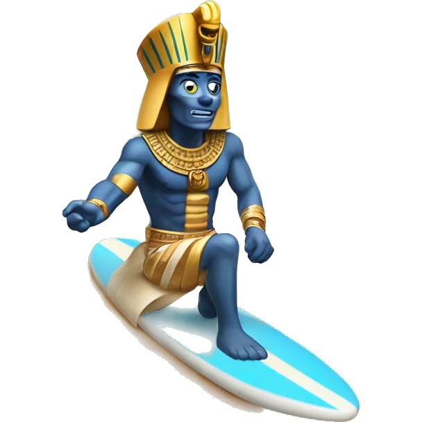 Pharaoh riding surfboard on sand  emoji