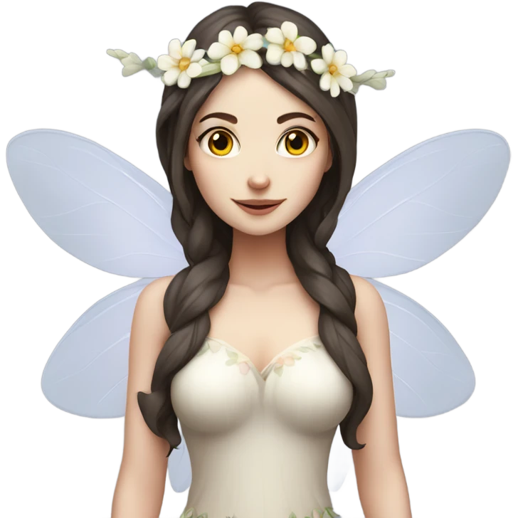 Pale skin, brunette fairy woman with flower wings full body  emoji