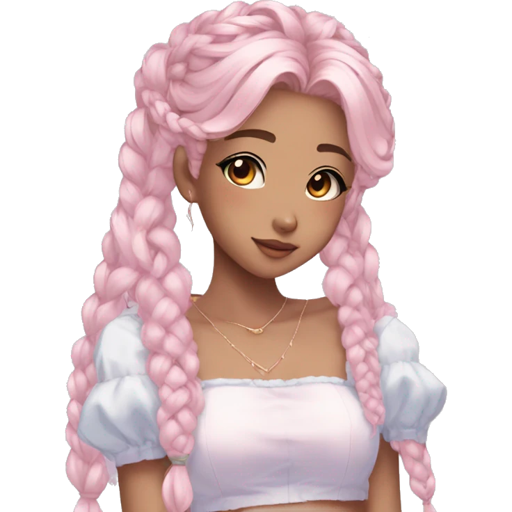 Gorgeous pastel anime girl with blushing face and hair garnitures and braided hair aesthetic trending style emoji