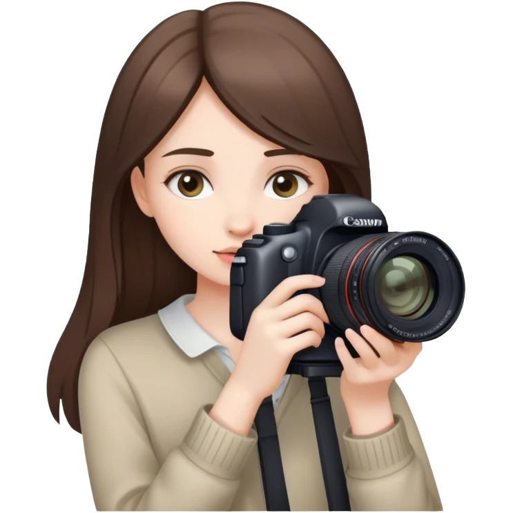 beautiful pale brunette girl taking photos with canon camera looking down emoji