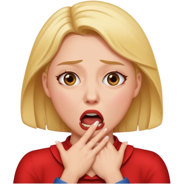 Woman choking herself with a dramatic face emoji