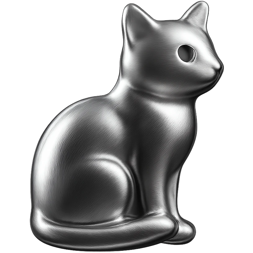 icon of a cat with shiny metallic chrome finish emoji