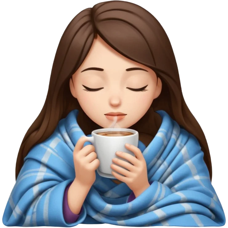girl brunette inside a blanket sipping coffee eyes closed emoji