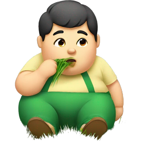 A chubby person is eating grass. emoji